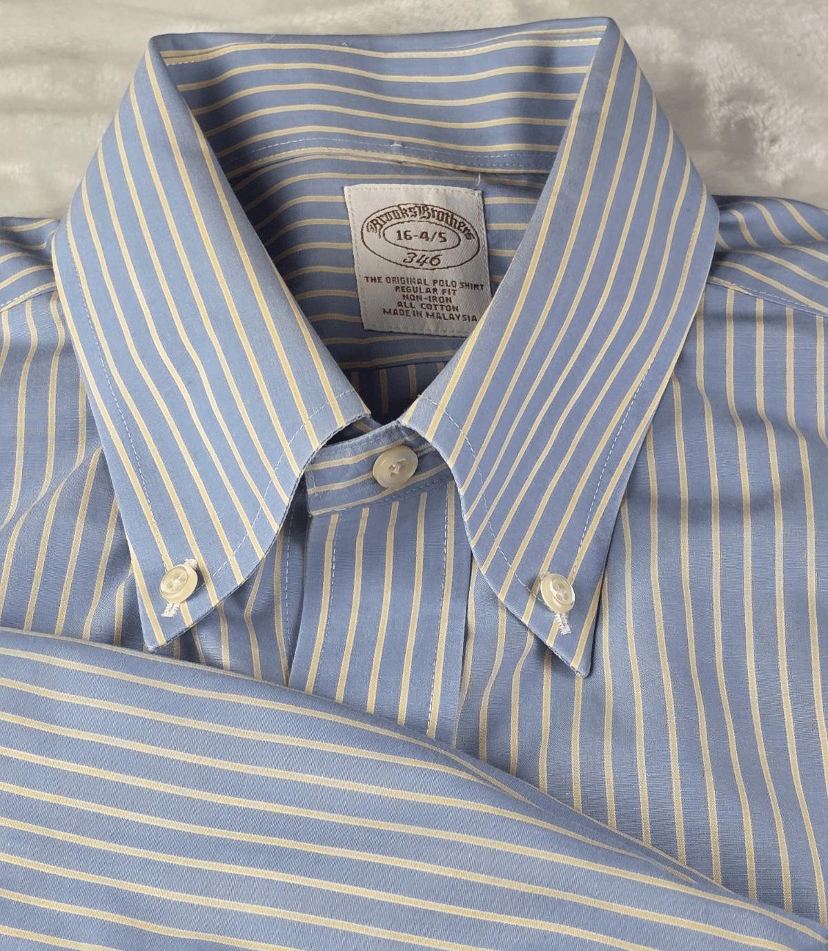 Brooks Brothers Men's Large 16 4/5 Blue & White Buffalo Check Long Sleeve Shirt - Thumbnail 2