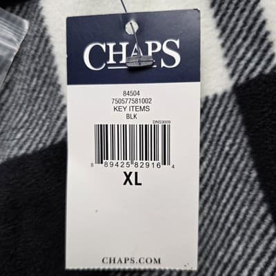 NWT Chaps Men's XL Black & White Checkered Fleece Long Sleeve Button Down Shirt - Thumbnail 10