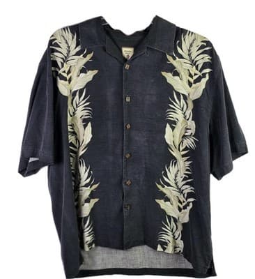 Jamaica Jaxx Men's XL Black With Brown Palm Leaves Short Sleeve Silk Shirt - Image 1