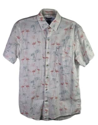 Izod Saltwater Men's Medium Flamingo Print Short Sleeve Shirt - Image 1