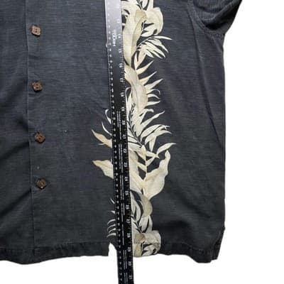 Jamaica Jaxx Men's XL Black With Brown Palm Leaves Short Sleeve Silk Shirt - Thumbnail 4