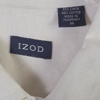 IZod Classic Men's Medium White Linen Blend Short Sleeve Polo Shirt - Thumbnail 3