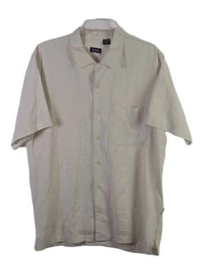 IZod Classic Men's Medium White Linen Blend Short Sleeve Polo Shirt - Image 1