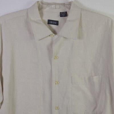 IZod Classic Men's Medium White Linen Blend Short Sleeve Polo Shirt - Thumbnail 2