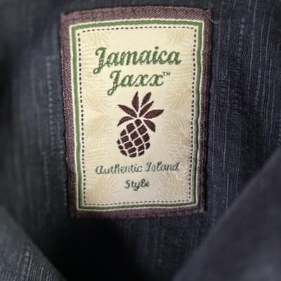 Jamaica Jaxx Men's XL Black With Brown Palm Leaves Short Sleeve Silk Shirt - Thumbnail 3