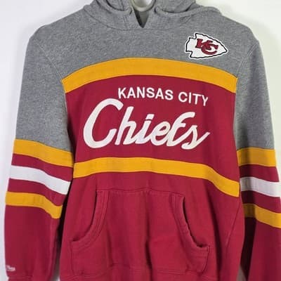 Mitchell & Ness Extra Small Red & Gray Kansas City Chiefs Throwback Hoodie - Thumbnail 2