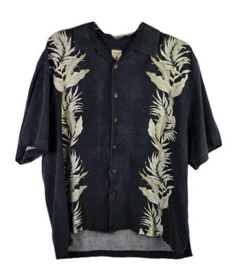 Jamaica Jaxx Men's XL Black With Brown Palm Leaves Short Sleeve Silk Shirt - Thumbnail 2