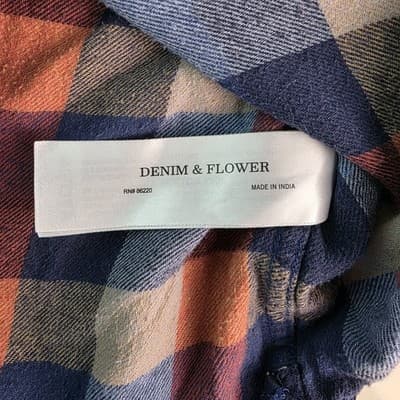Denim & Flower Ricky Singh Men’s Medium Orange Plaid Flannel Shirt * Flawed * - Thumbnail 4