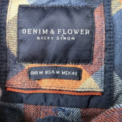 Denim & Flower Ricky Singh Men’s Medium Orange Plaid Flannel Shirt * Flawed * - Thumbnail 3