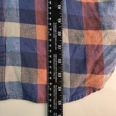Denim & Flower Ricky Singh Men’s Medium Orange Plaid Flannel Shirt * Flawed * - Thumbnail 9
