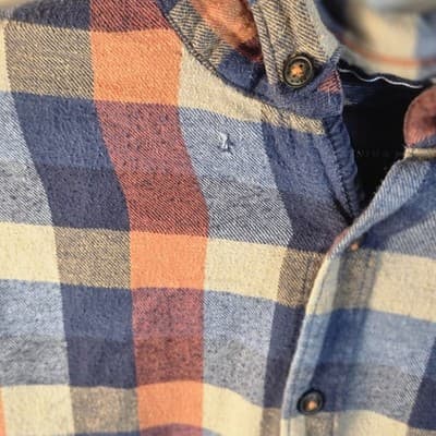 Denim & Flower Ricky Singh Men’s Medium Orange Plaid Flannel Shirt * Flawed * - Thumbnail 6