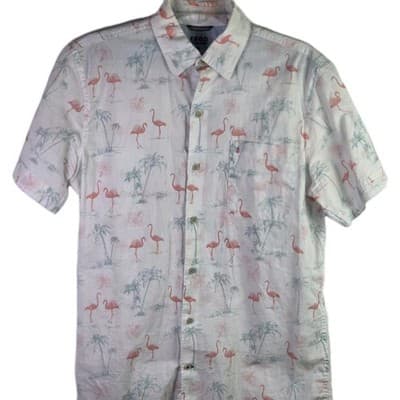 Izod Saltwater Men's Medium Flamingo Print Short Sleeve Shirt - Thumbnail 3