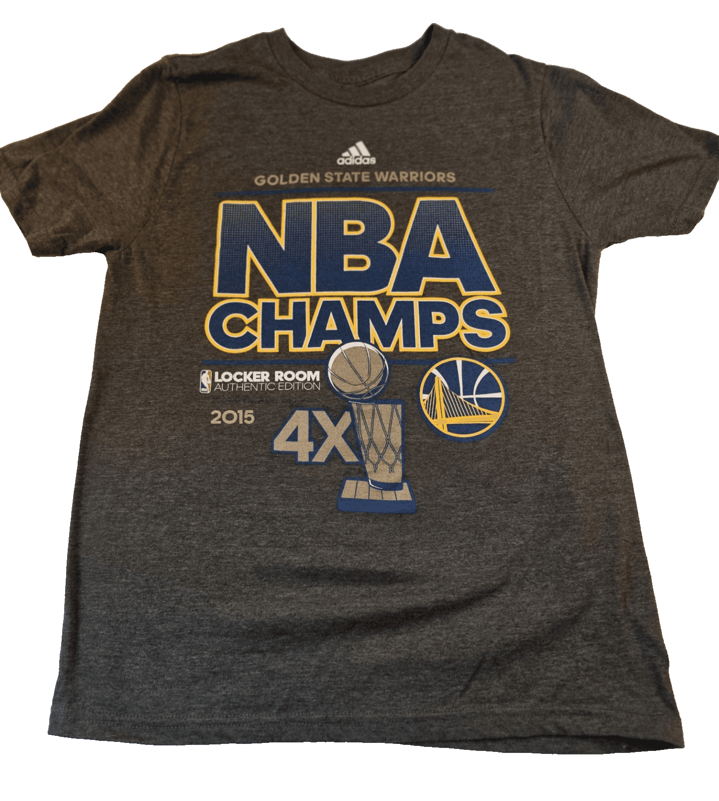 2015 Golden State Warriors 4x NBA Championship Size L Black 14/16 Kids Shirt - Image 1