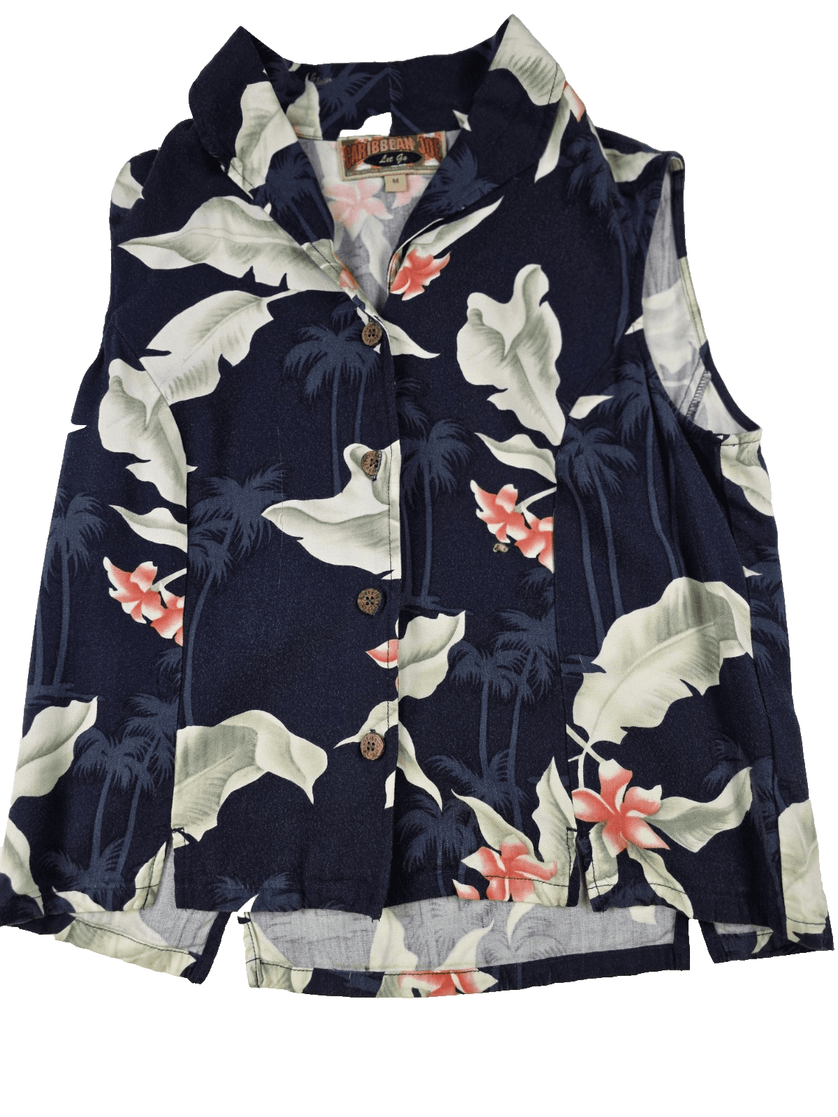 Caribbean Joe Women' s Medium Black Floral Hawaiian Blouse - Image 1