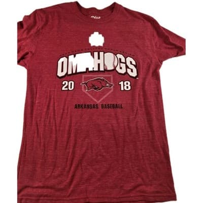 Vtg Men's Small Red Omahogs Arkansas Razorbacks Baseball Short Sleeve T-shirt - Image 1