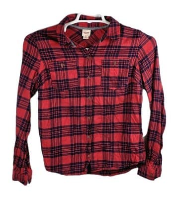 Mossimo Women's Medium Red & Blue Tartan Plaid Cotton Flannel Collared Shirt - Image 1
