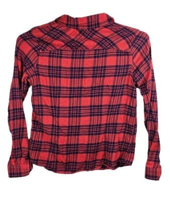 Mossimo Women's Medium Red & Blue Tartan Plaid Cotton Flannel Collared Shirt - Thumbnail 5