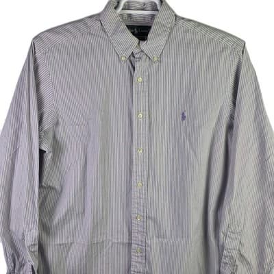 Polo Ralph Lauren Men's Lavender Striped Size 16.5 - 34/35 Long Sleeve Shirt - Thumbnail 2
