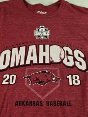 Vtg Men's Small Red Omahogs Arkansas Razorbacks Baseball Short Sleeve T-shirt - Thumbnail 2