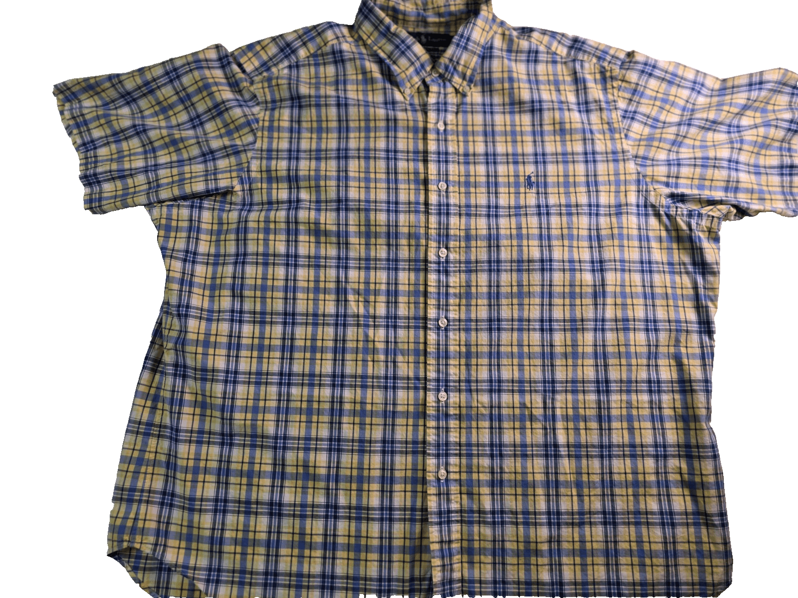 Ralph Lauren Men's XXL Blue & Yellow Buffalo Check Short Sleeve Button Up - Image 1