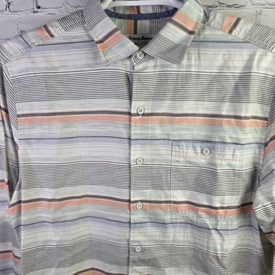 NWT Tommy Bahama Men's Medium Striped Multicolor Long Sleeve Button Down Shirt - Thumbnail 5