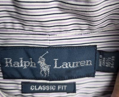 Polo Ralph Lauren Men's Lavender Striped Size 16.5 - 34/35 Long Sleeve Shirt - Thumbnail 4