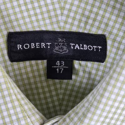 Talbots Men's Size 17-43 Green/ White Gingham Long Sleeve Button Up Shirt - Thumbnail 3