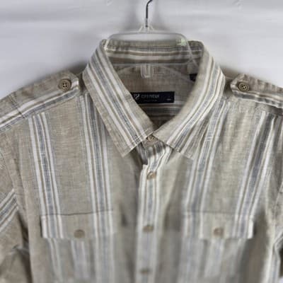 Daniel Cremieux Men's XL Khaki Striped Shirt Button Down Shirt - Thumbnail 4