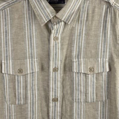 Daniel Cremieux Men's XL Khaki Striped Shirt Button Down Shirt - Thumbnail 3