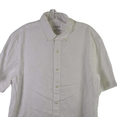 Chaps Coastland Wash Men's Large White Linen Short Sleeve Shirt - Thumbnail 2