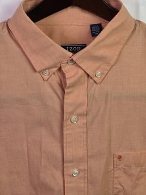 Izod Men's XL Peach Long Sleeve Button Up Shirt - Thumbnail 2