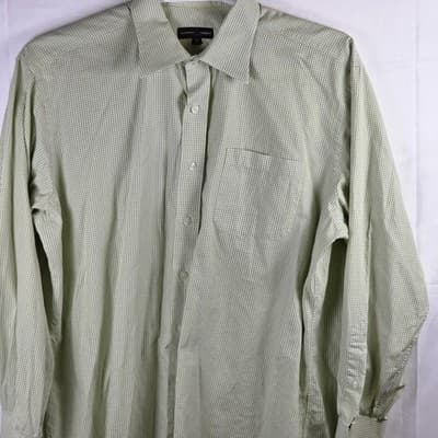 Talbots Men's Size 17-43 Green/ White Gingham Long Sleeve Button Up Shirt - Thumbnail 2