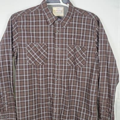 Weatherproof Men's Large Brown Plaid Button Up Long Sleeve Shirt - Thumbnail 2