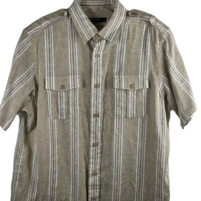 Daniel Cremieux Men's XL Khaki Striped Shirt Button Down Shirt - Thumbnail 2