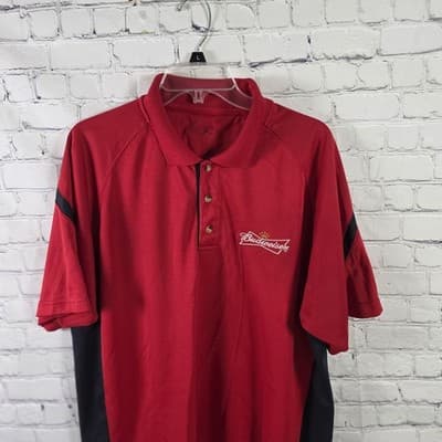 Budweiser Men's XL Red & Black Short Sleeve Polo Shirt - Thumbnail 2