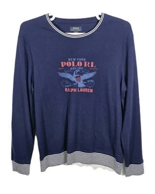 Polo Ralph Lauren Men's Large Navy Blue Eagle Logo Waffle Knit Long Sleeve Shirt - Image 1