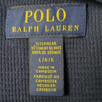 Polo Ralph Lauren Men's Large Navy Blue Eagle Logo Waffle Knit Long Sleeve Shirt - Thumbnail 3