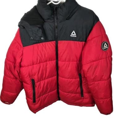 Vintage Reebok Men's Large Red / Black Full Zip Puffer Jacket RN#127805 - Image 1