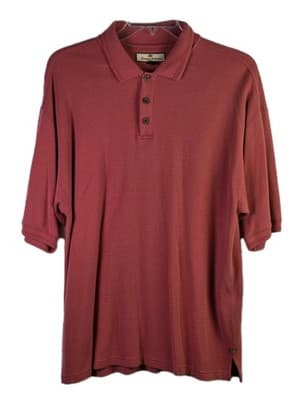 Tommy Bahama Men's Large Coral Pink Silk & Cotton Blend Short Sleeve Polo Shirt - Thumbnail 2