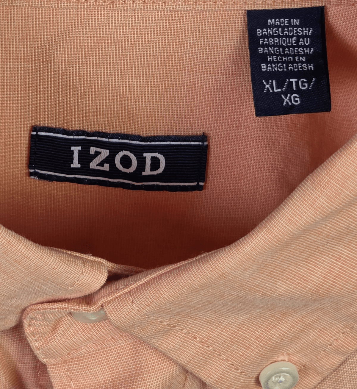 Izod Men's XL Peach Long Sleeve Button Up Shirt - Thumbnail 3