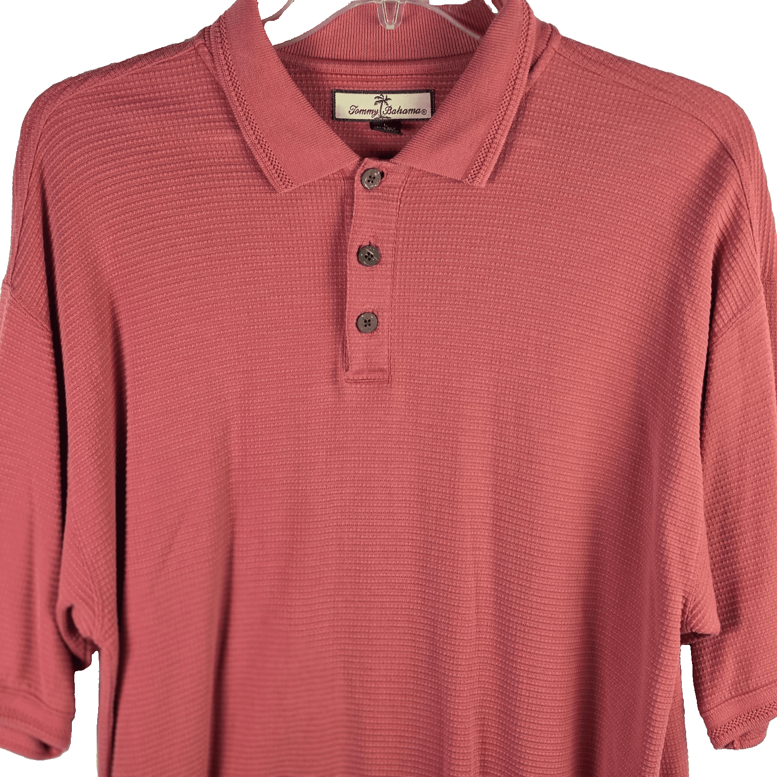Tommy Bahama Men's Large Coral Pink Silk & Cotton Blend Short Sleeve Polo Shirt - Image 1