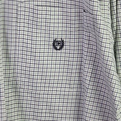 Chaps Men's Medium Stretch Oxford Blue And Green Check Long Sleeve Button Down - Thumbnail 3
