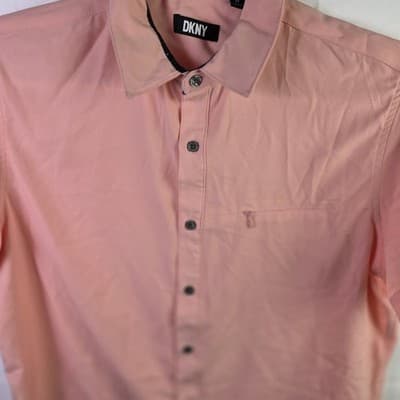 Vintage DKNY Women's Peach Medium Short Sleeve Shirt - Thumbnail 2