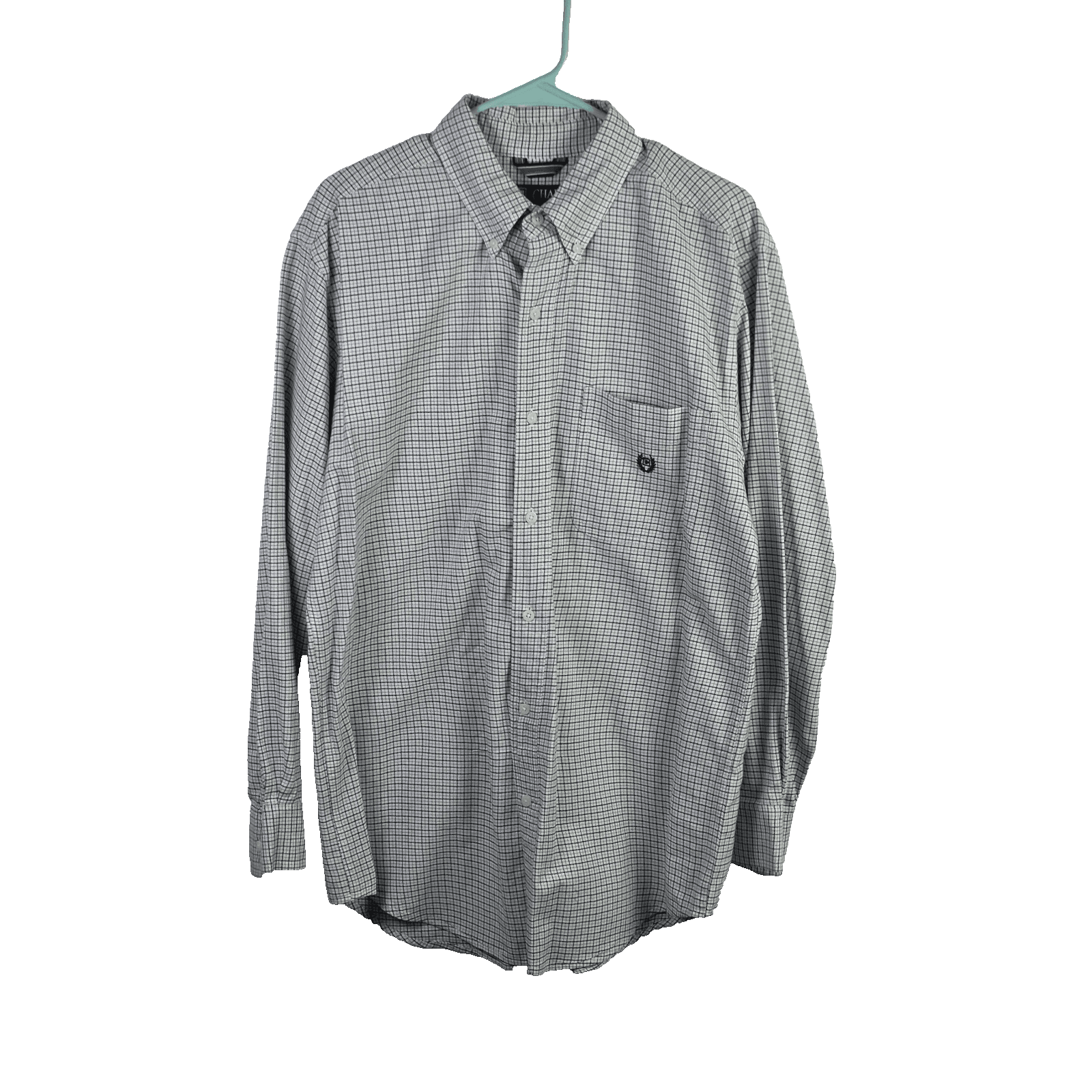 Chaps Men's Medium Stretch Oxford Blue And Green Check Long Sleeve Button Down - Image 1