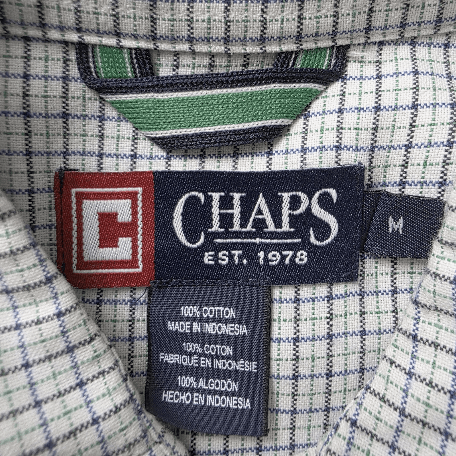 Chaps Men's Medium Stretch Oxford Blue And Green Check Long Sleeve Button Down - Thumbnail 4