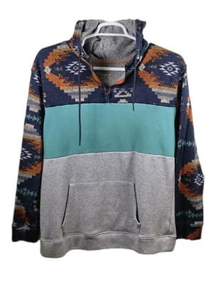 Depart West Men’s XL Multicolored Aztec Long Sleeve Hoodie - Image 1