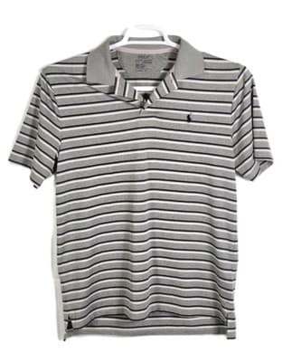 Polo Ralph Lauren Youth XL (18-20) Grey Preformance Stripped Short Sleeve Shirt - Image 1