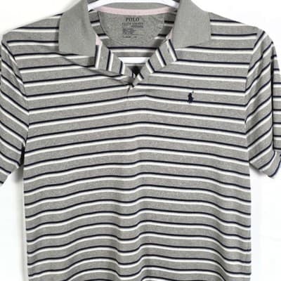 Polo Ralph Lauren Youth XL (18-20) Grey Preformance Stripped Short Sleeve Shirt - Thumbnail 2