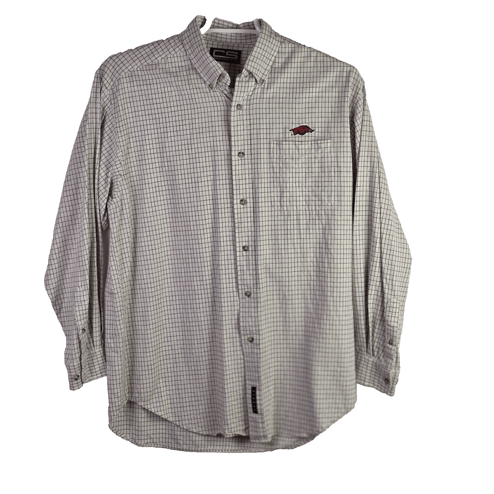Arkansas Razorbacks Men's Medium Red Striped Long Sleeve Button Down Shirt - Image 1