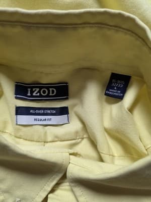 IZOD Oxford Men's Size 16-16.1/2 - 32/33 Large Yellow Long Sleeve Shirt - Thumbnail 4